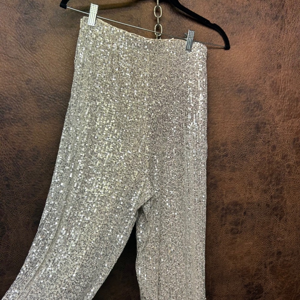 Silver Sequin Shimmer Sparkly Pants Medium By Crystal Sky Festival Coachella